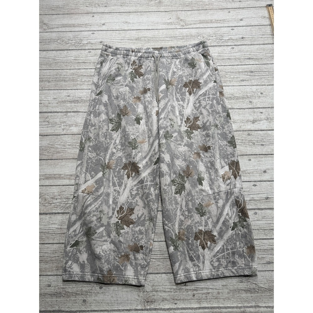 Abercrombie & Fitch Sweatpants Men's XL Gray Camo Leaf Wide Leg Fleece Relaxed